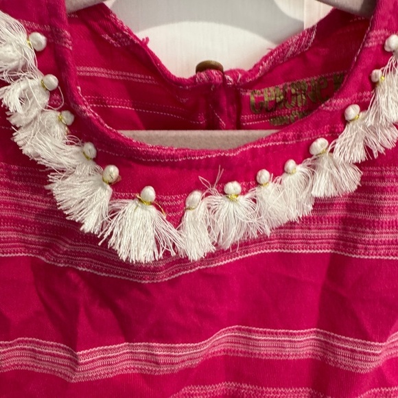 Genuine Kids by Osh Kosh Girls Pink & White Short Sleeve Top  Blouse w Tassels - Picture 3 of 6